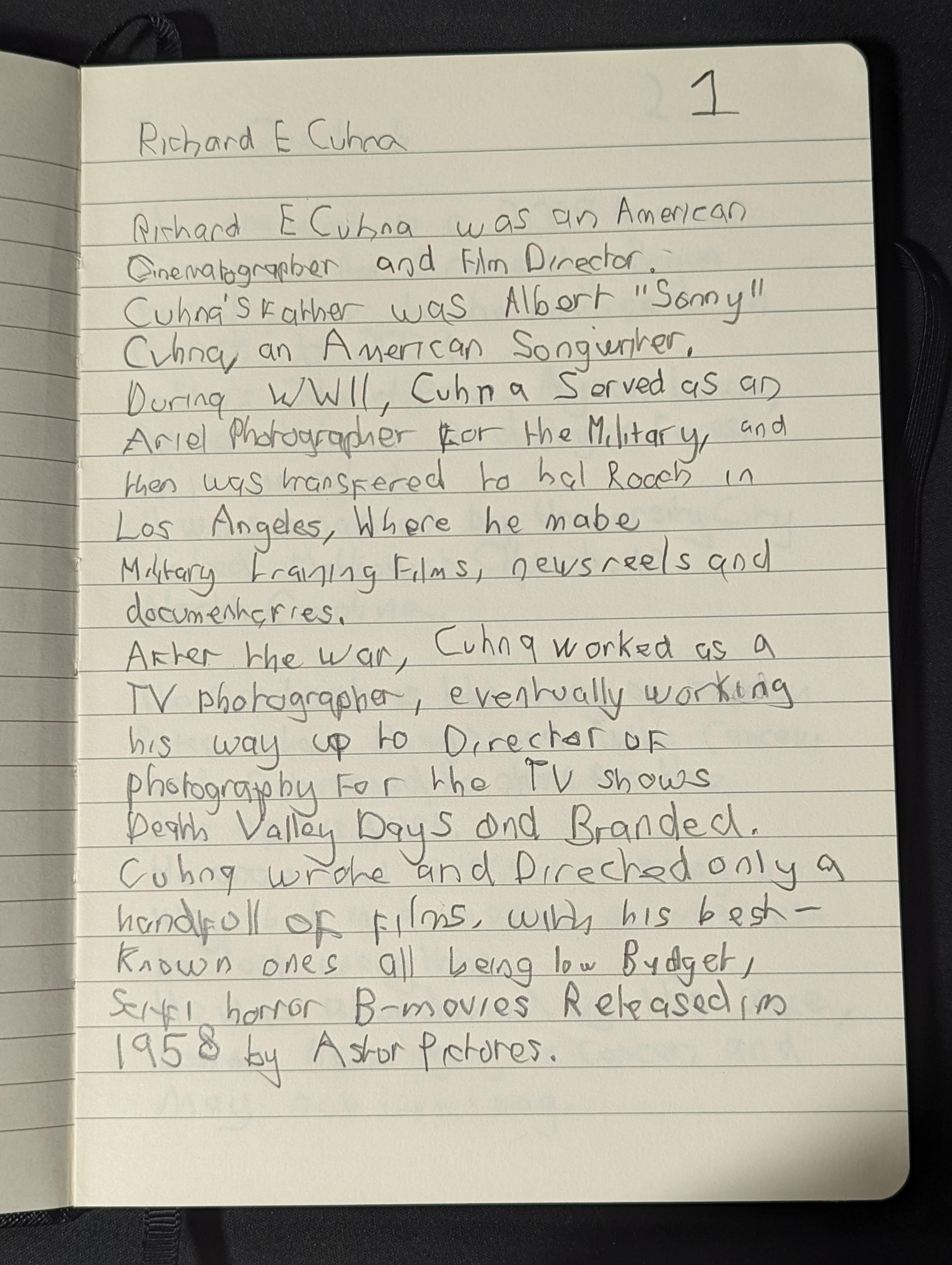 An image of what I wrote on the first evening.